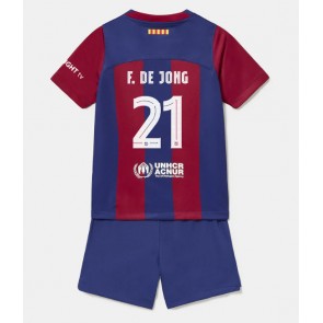 Barcelona Frenkie de Jong #21 Domácí dres komplet pro Děti 2023-24 Krátkým Rukávem (+ Krátké kalhoty)