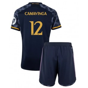 Real Madrid Eduardo Camavinga #12 Venkovní dres komplet pro Děti 2023-24 Krátkým Rukávem (+ Krátké kalhoty)