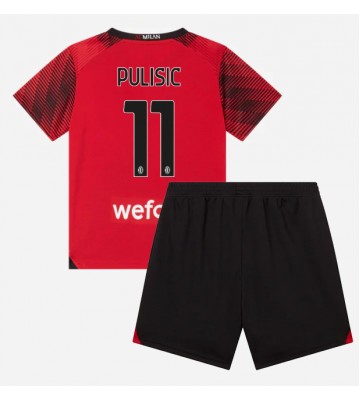 AC Milan Christian Pulisic #11 Domácí dres komplet pro Děti 2023-24 Krátkým Rukávem (+ Krátké kalhoty)