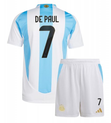 Argentina Rodrigo De Paul #7 Domácí dres komplet pro Děti Copa America 2024 Krátkým Rukávem (+ Krátké kalhoty)