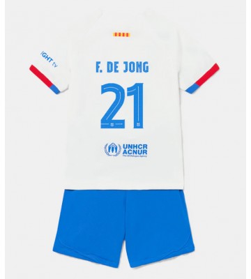 Barcelona Frenkie de Jong #21 Venkovní dres komplet pro Děti 2023-24 Krátkým Rukávem (+ Krátké kalhoty)