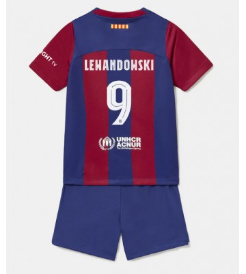 Barcelona Robert Lewandowski #9 Domácí dres komplet pro Děti 2023-24 Krátkým Rukávem (+ Krátké kalhoty)