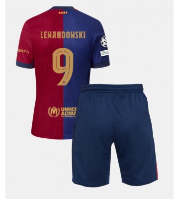 Barcelona Robert Lewandowski #9 Domácí dres komplet pro Děti 2024-25 Krátkým Rukávem (+ Krátké kalhoty)