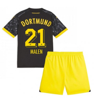 Borussia Dortmund Donyell Malen #21 Venkovní dres komplet pro Děti 2023-24 Krátkým Rukávem (+ Krátké kalhoty)