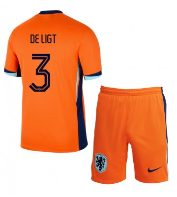 Holandsko Matthijs de Ligt #3 Domácí dres komplet pro Děti ME 2024 Krátkým Rukávem (+ Krátké kalhoty)