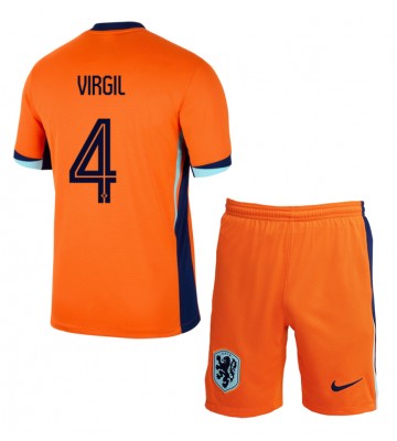 Holandsko Virgil van Dijk #4 Domácí dres komplet pro Děti ME 2024 Krátkým Rukávem (+ Krátké kalhoty)