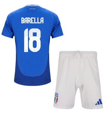 Itálie Nicolo Barella #18 Domácí dres komplet pro Děti ME 2024 Krátkým Rukávem (+ Krátké kalhoty)