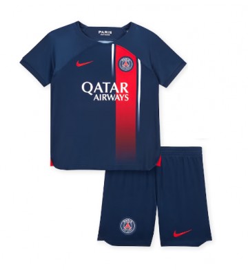 Paris Saint-Germain Domácí dres komplet pro Děti 2023-24 Krátkým Rukávem (+ Krátké kalhoty)