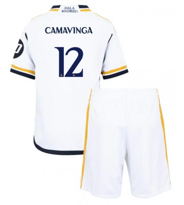 Real Madrid Eduardo Camavinga #12 Domácí dres komplet pro Děti 2023-24 Krátkým Rukávem (+ Krátké kalhoty)