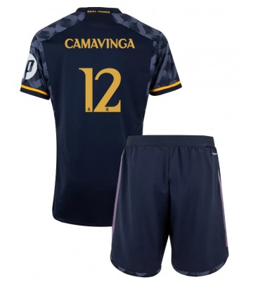 Real Madrid Eduardo Camavinga #12 Venkovní dres komplet pro Děti 2023-24 Krátkým Rukávem (+ Krátké kalhoty)