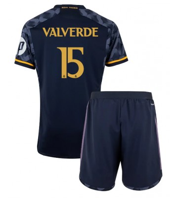 Real Madrid Federico Valverde #15 Venkovní dres komplet pro Děti 2023-24 Krátkým Rukávem (+ Krátké kalhoty)